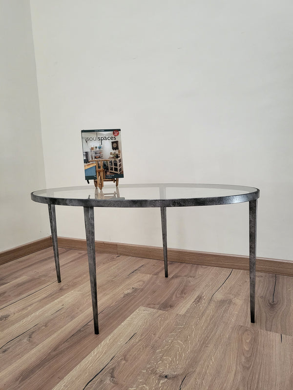 coffee table made in metal with black and silver antique finish with tapered legs. Fitted with a glass top 
Antique metal coffee table
Glass top metal coffee table
Black silver metal coffee table
Metal coffee table with glass top
Vintage metal coffee table
Decorative antique coffee table
Metal coffee table for living room
Modern antique coffee table
Stylish metal coffee table
Glass and metal coffee table