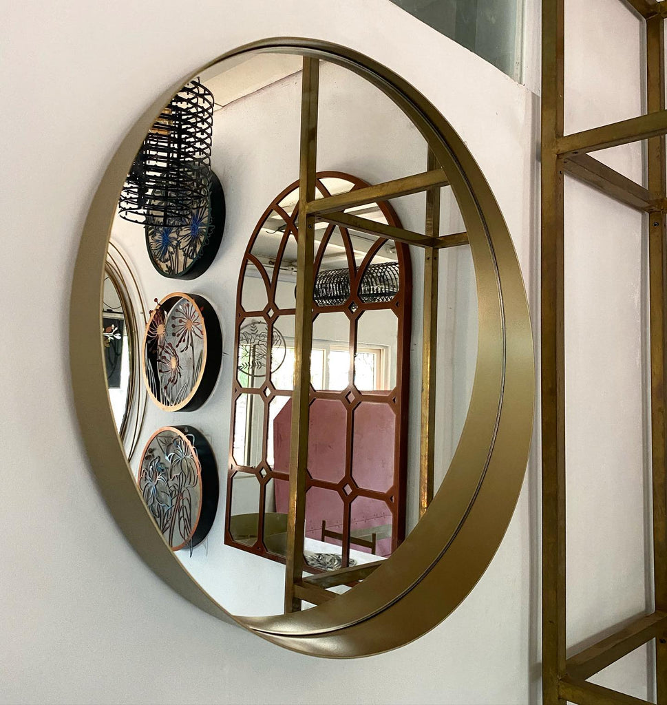 DesignmintDecor - Curvo Metal Wall Mirror in Dusty Gold 